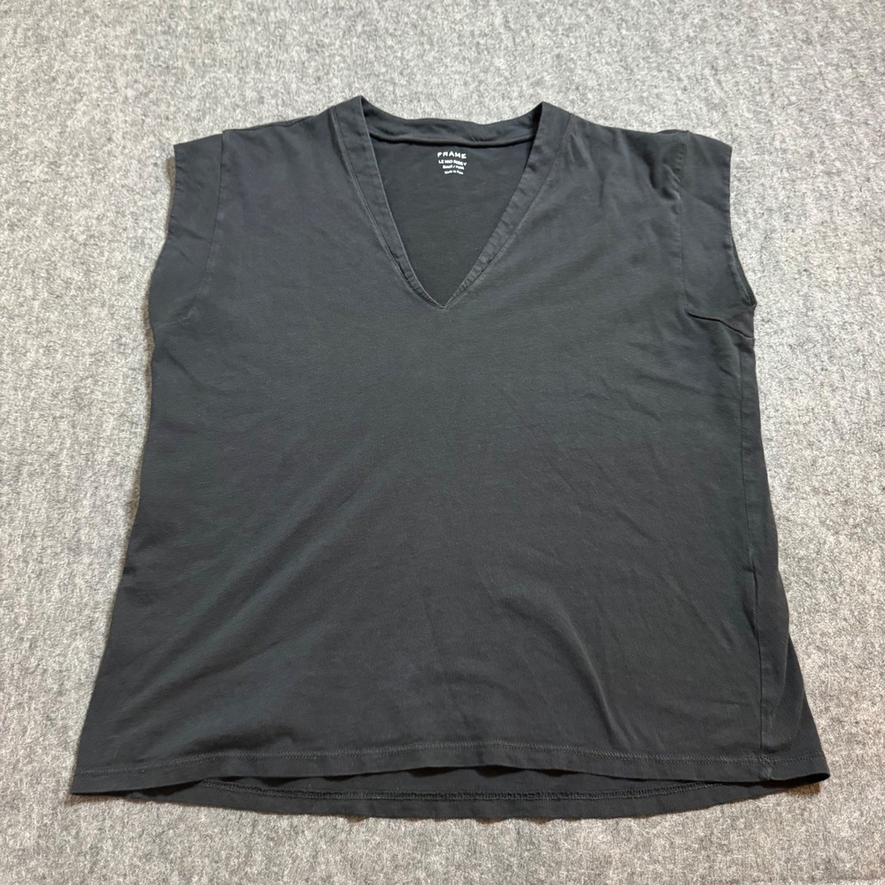 Frame Le Mid Rise V Muscle Tee Noir Black Pima Cotton LWTS0826 S/P